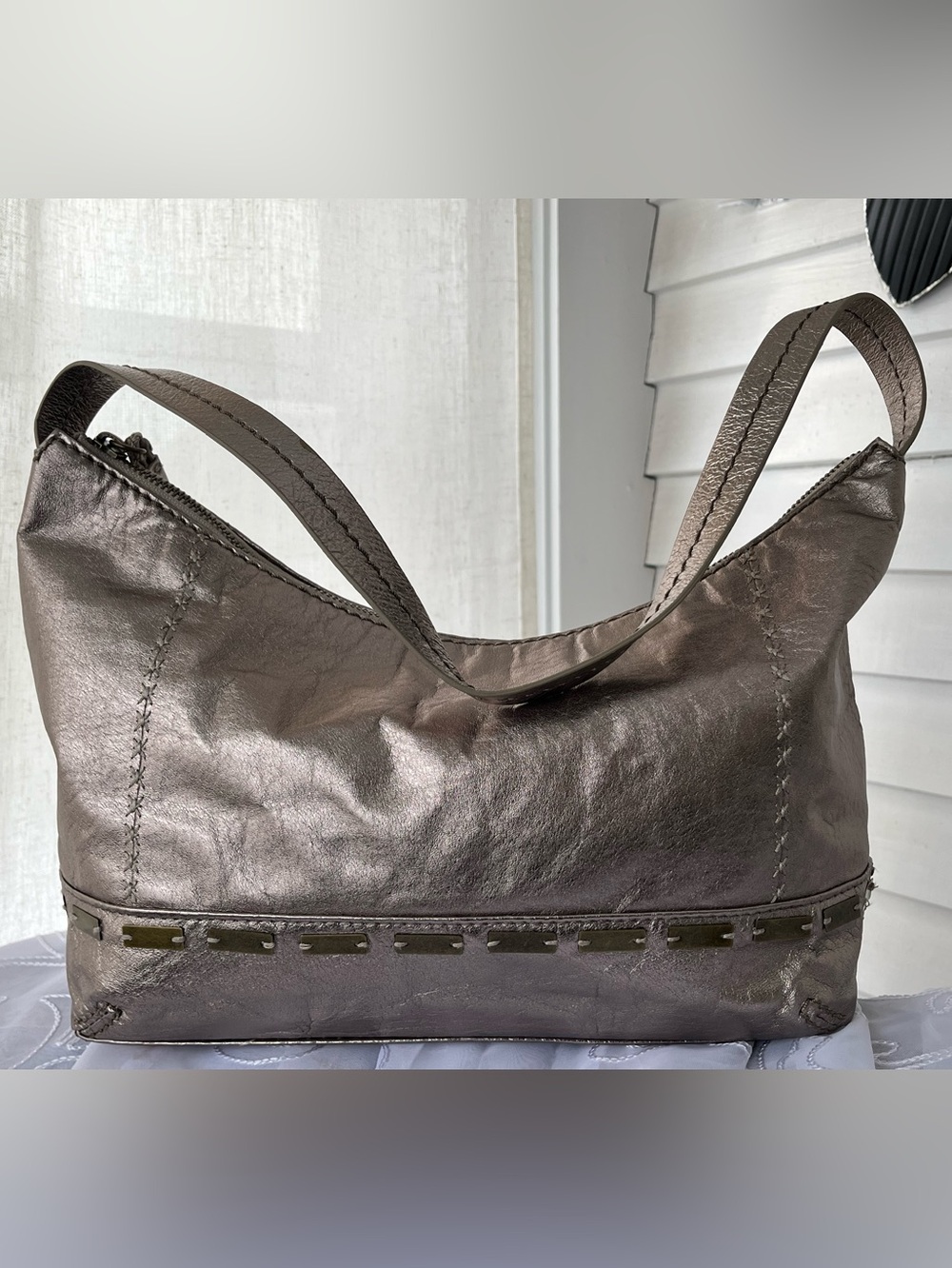 The Sak Metallic Pewter Shoulder Hobo Bag, Like New